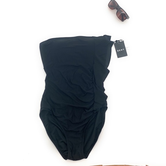 DKNY Bandeau Ruffle Front One-Piece Swimsuit 10 - Picture 2 of 7
